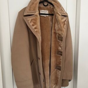 Vintage tan Stratojac 44L fleece trucker trench coat w super soft velvety lining